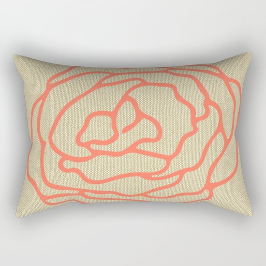 Rose in Deep Coral on Linen Rectangular Pillow