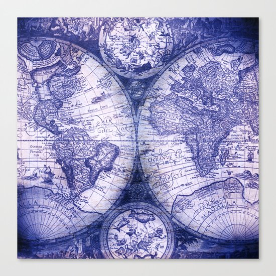 World Map Antique Vintage Navy Blue Canvas Print
