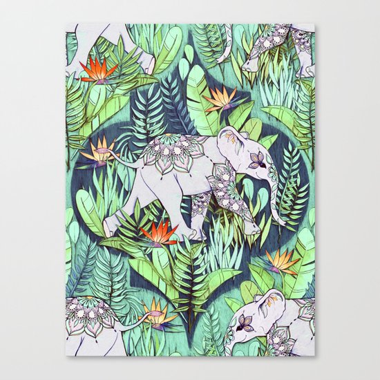 Little Elephant on a Jungle Adventure - faded vintage version Canvas Print