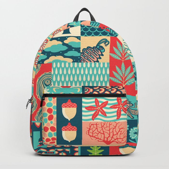 A DAY IN THE LIFE -Love Of Earth Nature Outdoors Wildlife Patchwork Checkerboard Design Backpack