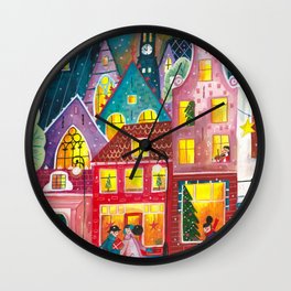 Amsterdam city lights in the snow Wall Clock