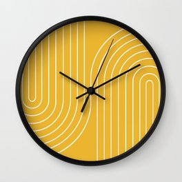 Minimal Line Curvature VIII Golden Yellow Mid Century Modern Arch Abstract Wall Clock