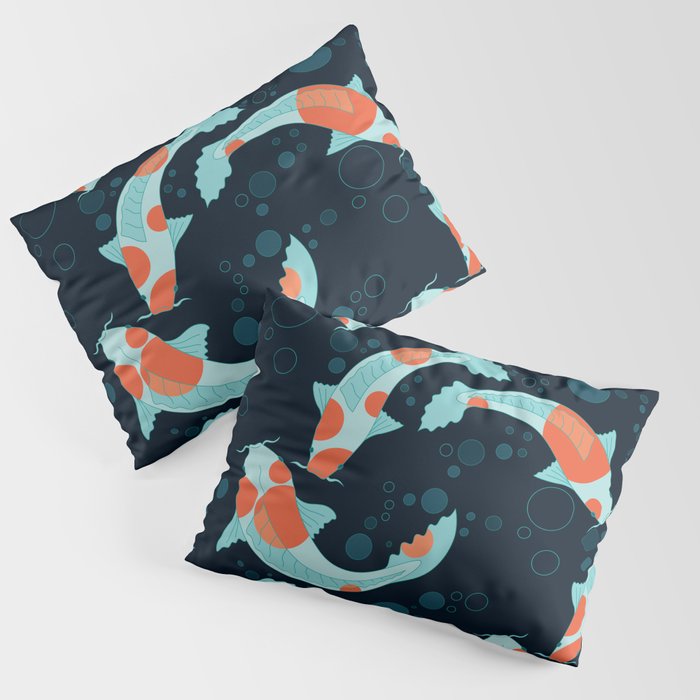 Koi Carps in a Blue-Black Pond Pillow Sham