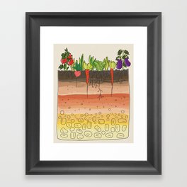 Earth soil layers vegetables garden cute educational illustration kitchen decor print Framed Art Print
