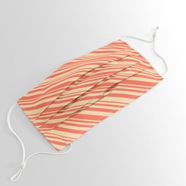 [ Thumbnail: Tan and Red Colored Striped/Lined Pattern Face Mask ]