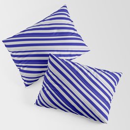 [ Thumbnail: Light Grey and Dark Blue Colored Lines Pattern Pillow Sham ]