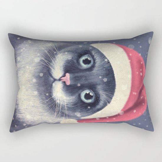 Christmas cat with a mustache Rectangular Pillow