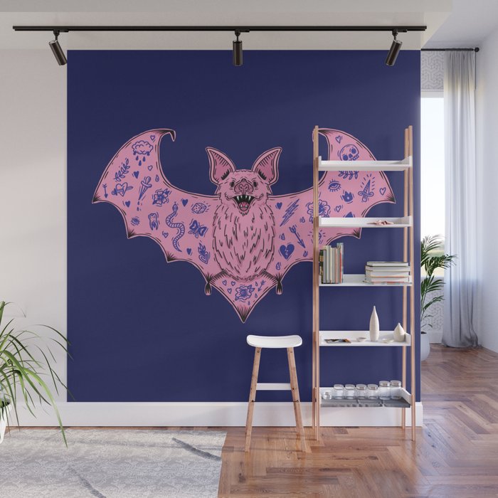 Pink Tattooed Bat Wall Mural