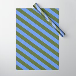 [ Thumbnail: Cornflower Blue and Dark Olive Green Colored Lines/Stripes Pattern Wrapping Paper ]
