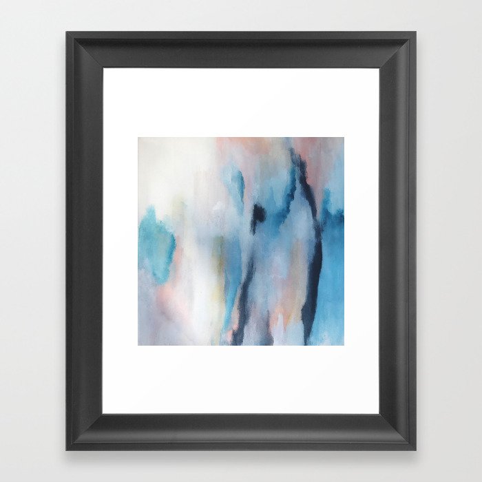 Dawn [2] : a minimal abstract acrylic piece in pink, blues, yellow, and white Framed Art Print