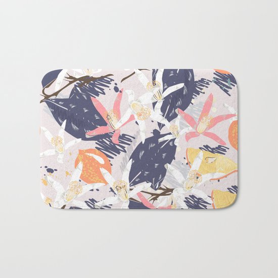 Tropical lemons. Trendy print Bath Mat