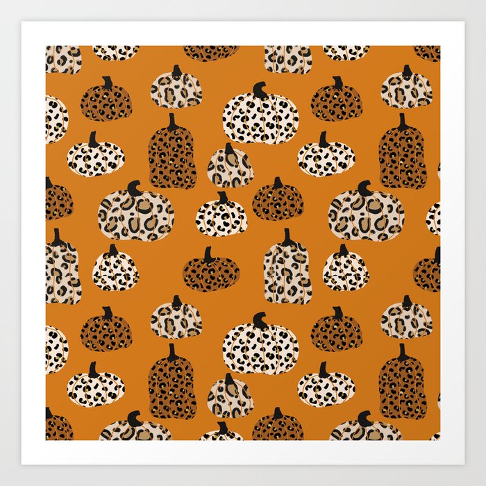 Leopard print pumpkins pattern - leopard pumpkins, halloween, fall, decor, fashion Art Print