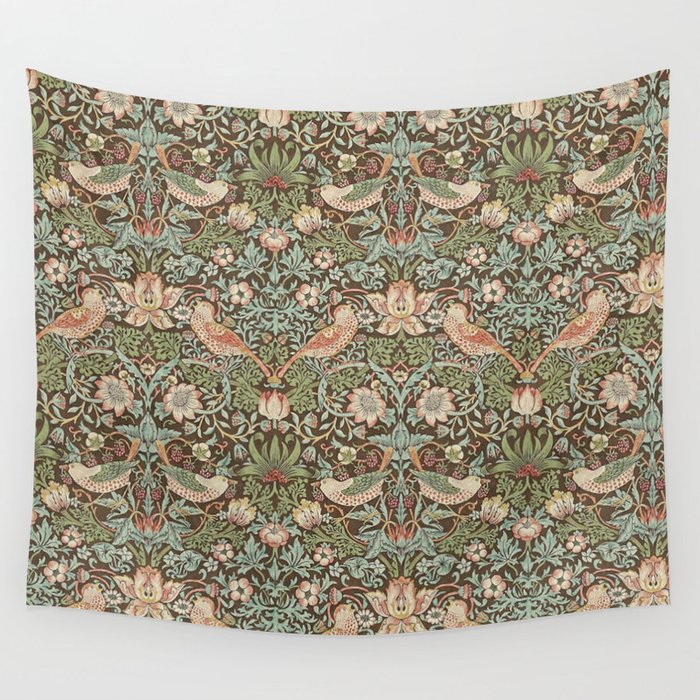 William Morris Strawberry Thief Brown Chocolate Slate Wall Tapestry