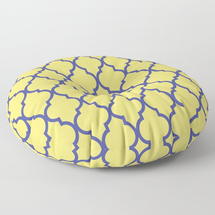 Classic Quatrefoil Lattice Pattern 737 Blue and Yellow Floor Pillow