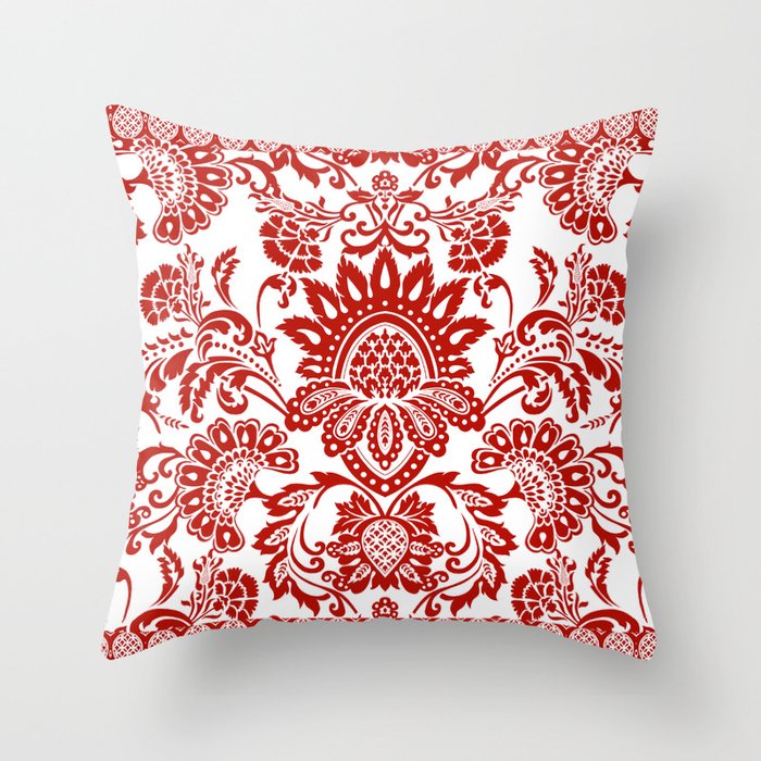 Damask In Red Throw Pillow By Chiccabesso Society6 Damask In Red Throw Pillow