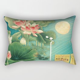 Chinese Lotus Full Moon Garden :: Fine Art Collage Rectangular Pillow