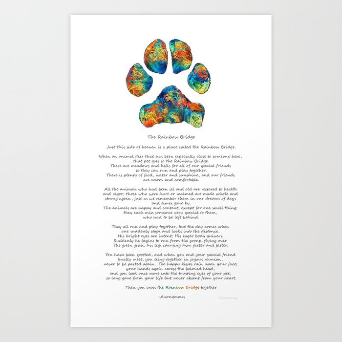 Rainbow Bridge Poem With Colorful Paw Print By Sharon