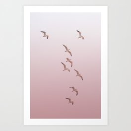 Birds in the pink sky Art Print