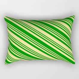 [ Thumbnail: Green & Tan Colored Stripes Pattern Rectangular Pillow ]