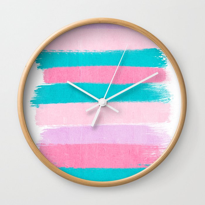 Stripes turquoise pink bright pink pastels beach spring summer trendy color palettes Wall Clock