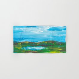 Summer Meadow Lake Landscape Painting Hand & Bath Towel