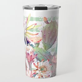 Watercolor cactus, floral and stripes design Travel Mug