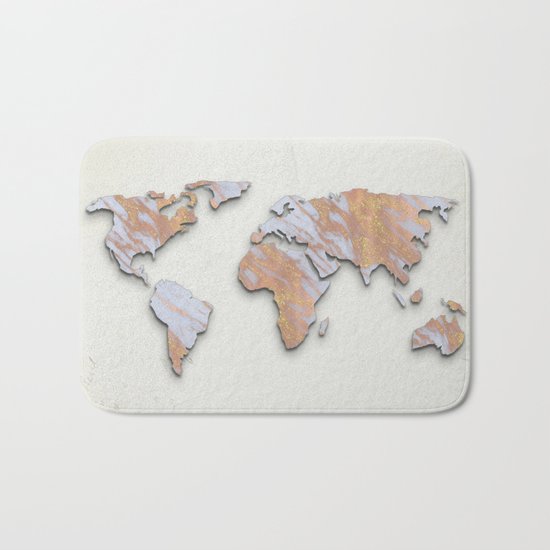 Rose Gold Marble Map - RoseGold World II Bath Mat
