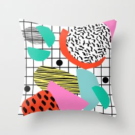 Posse - 1980's style throwback retro neon grid pattern shapes 80's memphis design neon pop art Throw Pillow