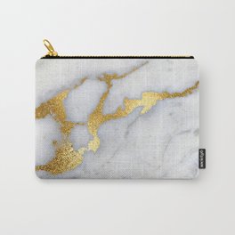 White and Gray Marble and Gold Metal foil Glitter Effect Carry-All Pouch