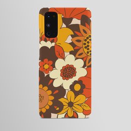 Retro 70s Flower Power, Floral, Orange Brown Yellow Psychedelic Pattern Android Case