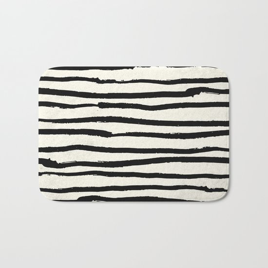 Tribal Stripes Black Earth on Ivory Cream Bath Mat