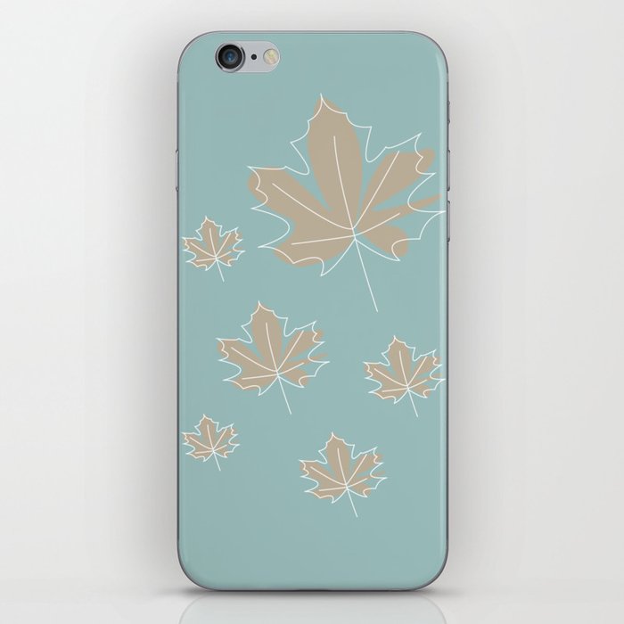 Autumn leaf with baby blue background iPhone Skin