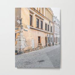Wandering around Krakow old town | Beautiful yellow old facade empty street travel photography Poland Metal Print