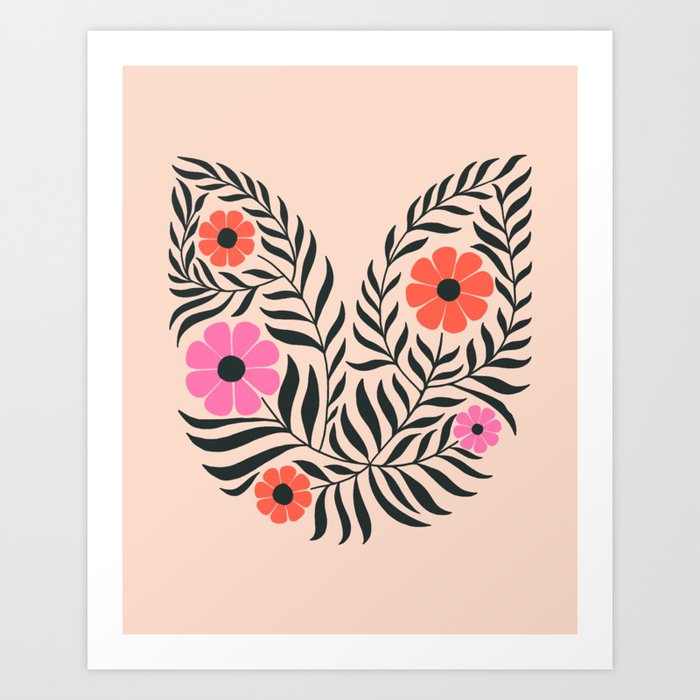 Pink and Red Flowers  Art Print