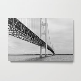 Mackinac Bridge, black and white photography Metal Print | Steelstructure, Architecture, Black and White, Digital, Michigan, Mackinacbridge, Water, Bridge, Lake, Photo 