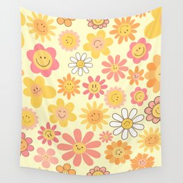 70´s Retro Simileys Sunny Summer Pattern Wall Tapestry