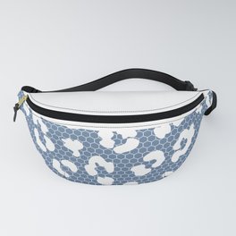 White Leopard Print Lace Horizontal Split on Slate Blue Fanny Pack