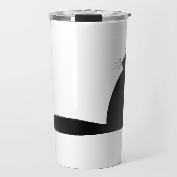 Side Eye Black Cat with Long FLuffy Tail Travel Mug