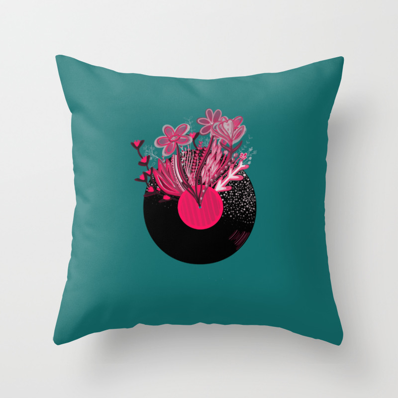 Record With Floral Flowers Bright Pink Colorful Music Themed Throw