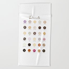 Donut types guide Beach Towel