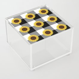 Sunflower And Black Buffalo Plaid Pattern,Black And White Buffalo Check,Checkered,Gingham,Farmhouse,Country.Flannel,Rustic,Summer, Acrylic Box