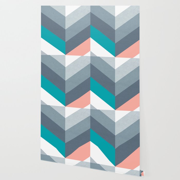 Vertical Chevron Pattern Teal Coral And Dusty Blues Geometry