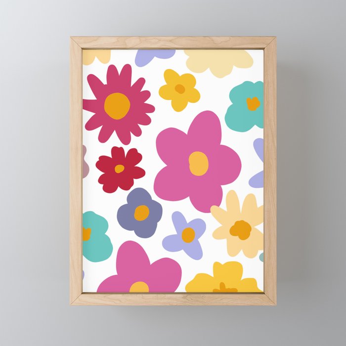 Colorful Matisse Retro Flowers Summer Garden Framed Mini Art Print