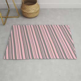 [ Thumbnail: Pink and Grey Colored Striped Pattern Rug ]