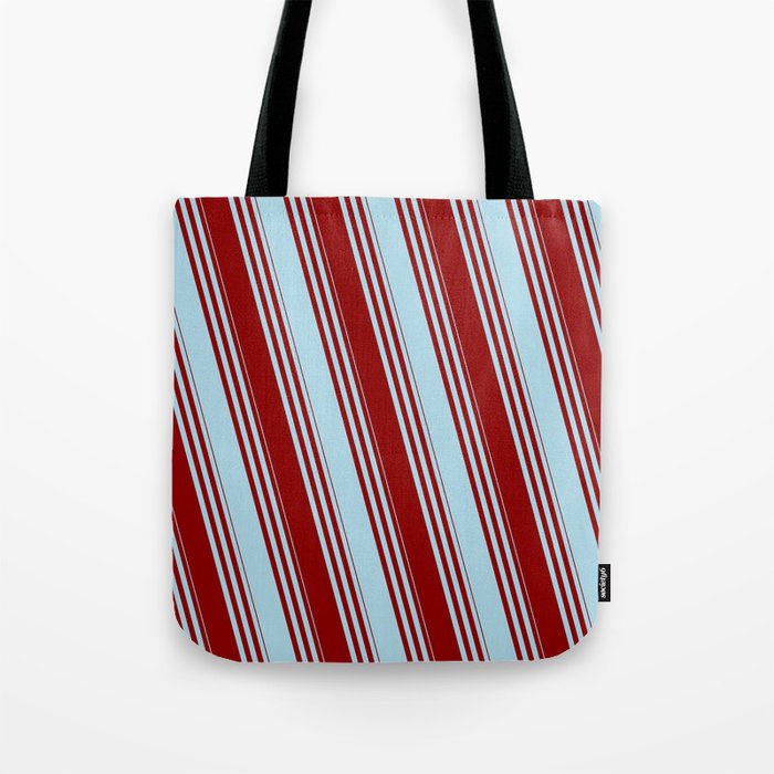 Dark Red & Light Blue Colored Striped Pattern Tote Bag