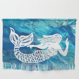 Mermaid Silhouette Design on Painted Acrylic Background  Wall Hanging