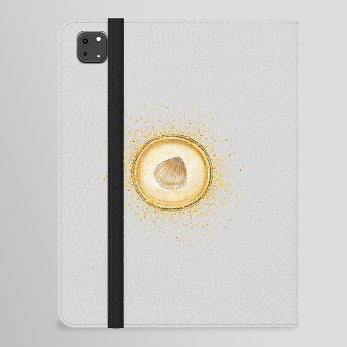Watercolor Seashell Gold Circle Pendant on Silver Grey iPad Folio Case