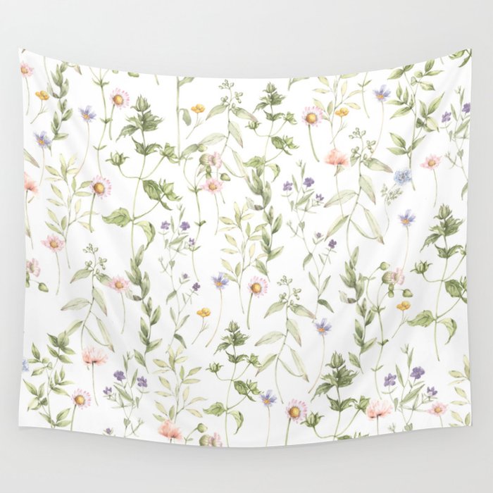 Delicate Flower Pattern Wall Tapestry by Positively Patterns