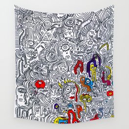 Pattern Doddle Hand Drawn  Black and White Colors Street Art Wall Tapestry
