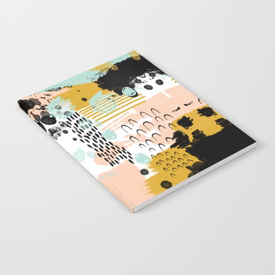 Ames - Abstract painting in free style with modern colors navy gold blush white mint Notebook